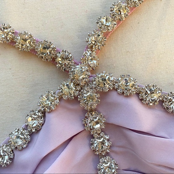 Self Portrait Lilac Taffeta Diamanté Trim Dress - Picture 4 of 6